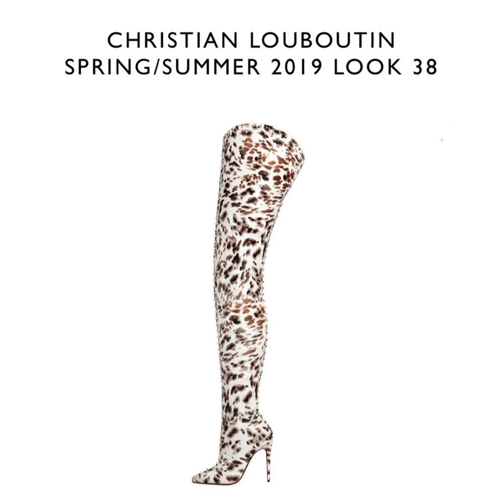 NEW Christian Louboutin SS2019 Metrolisse Animal Print OTK Pointed Toe Boots 39 - Picture 2 of 10